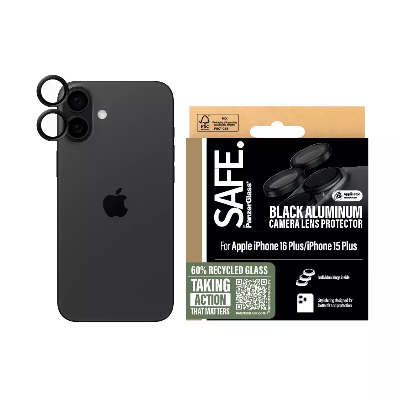 PanzerGlass SAFE. by ® kameran linssinsuoja musta iPhone 16 | 16 Plus