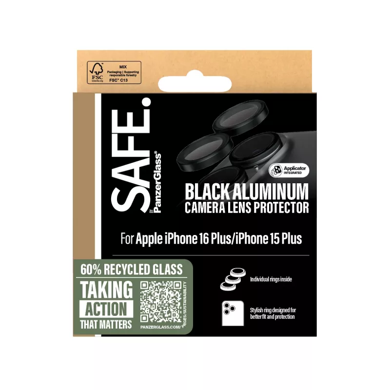 PanzerGlass SAFE. by ® kameran linssinsuoja musta iPhone 16 | 16 Plus