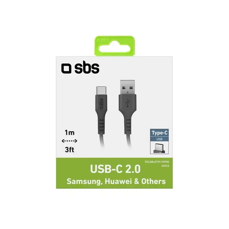 SBS Mobile TECABLETYC1KPOS USB-kaapeli — USB A - USB C, USB 2.0, 1 m, musta