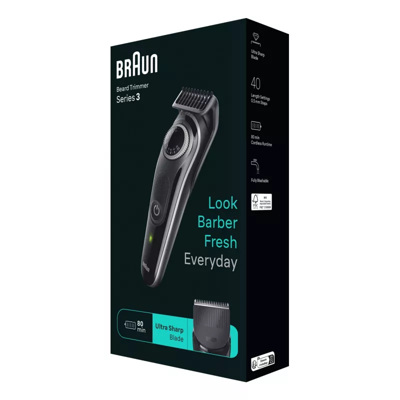 Braun BeardTrimmer 3 partatrimmeri 3 BT3440, pestävä, paristo, musta
