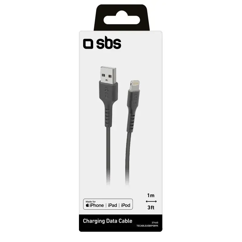 Lightning - USB-A -kaapeli SBS Mobile TECABLEUSBIP589K – 1 m, USB 2.0, musta