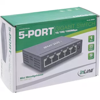 InLine Gigabit-verkkokytkin 5-porttinen, 1 Gb/s, pöytämalli, metallikotelo, tuuletinon