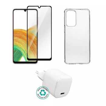 eSTUFF ES-KIT-SAMGALA535G lisävarustesarja Samsung Galaxy A53 5G:lle (laturi, suojakuori, lasinen näytönsuoja)