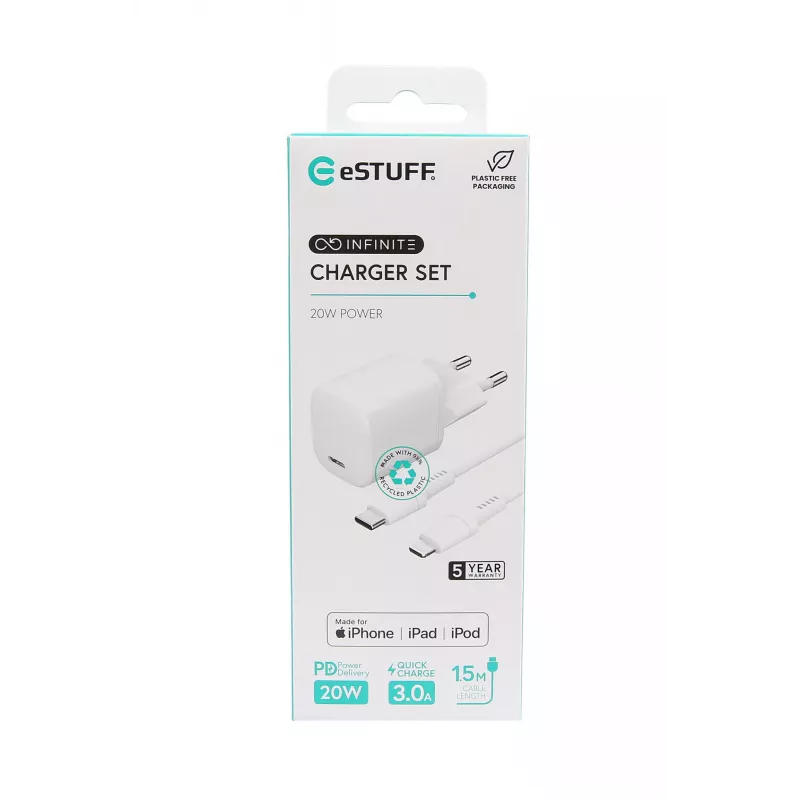eSTUFF ES637600 laturi mobiililaitteille älypuhelin, tablet valkoinen AC sisäkäyttö