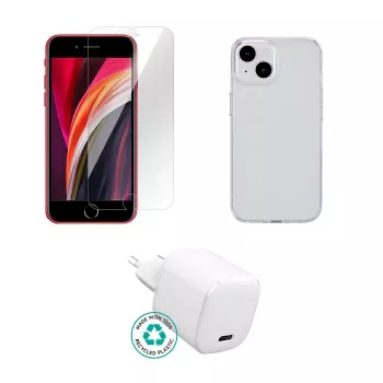 Mobiililaturi eSTUFF ES-KIT-IPHSE(2022) sisäkäyttö AC läpinäkyvä valkoinen USB Type-C