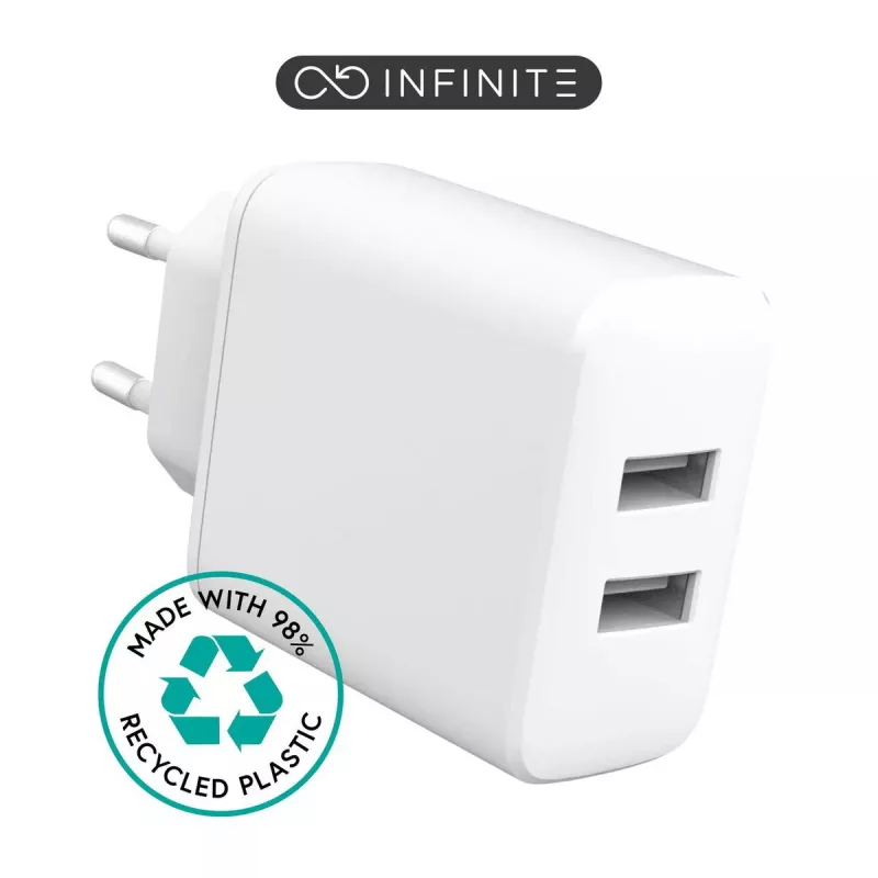 eSTUFF INFINITE 24 W laturi, 2x USB-A, valkoinen (ES637005-BULK)