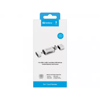 Sandberg kortinlukija USB-C+USB+MicroUSB