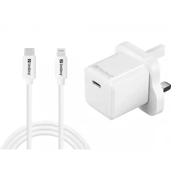USB-C-laturi SANDBERG 441-64 20W UK-pistoke – nopea lataus USB Power Deliveryllä