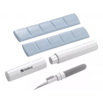 Puhdistussarja Sandberg Cleaning Pen Kit Airpodsille harmaa valkoinen