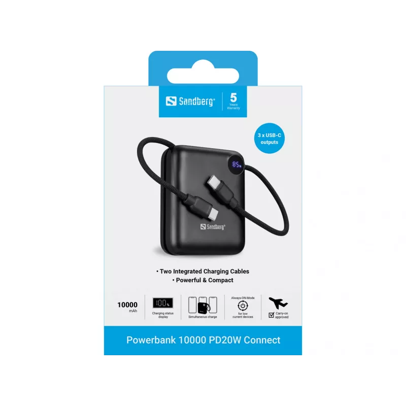 Sandberg Powerbank 10000 PD20W Connect kannettava laturi, 10000 mAh