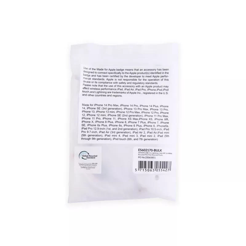 eSTUFF ES602170-BULK Lightning-kaapeli 1 m valkoinen USB-C 2,4A