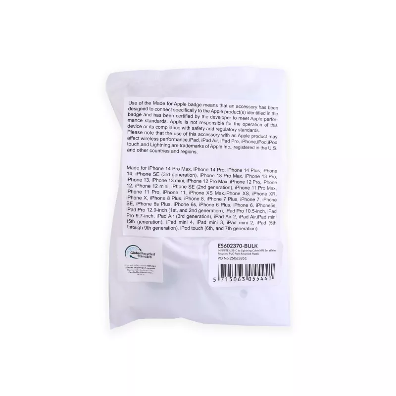 eSTUFF ES602370-BULK Lightning-kaapeli 3 m USB-C 2,4A