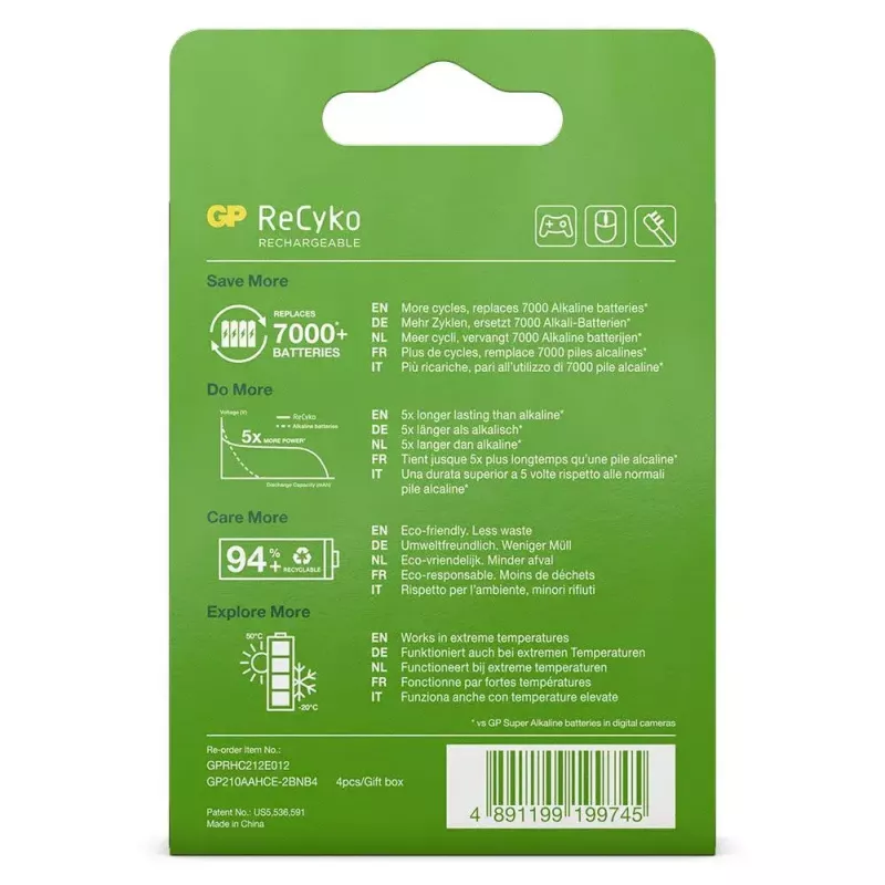 Uudelleenladattava akku GP Batteries ReCyko+ 2100 mAh 4 kpl AA NiMH