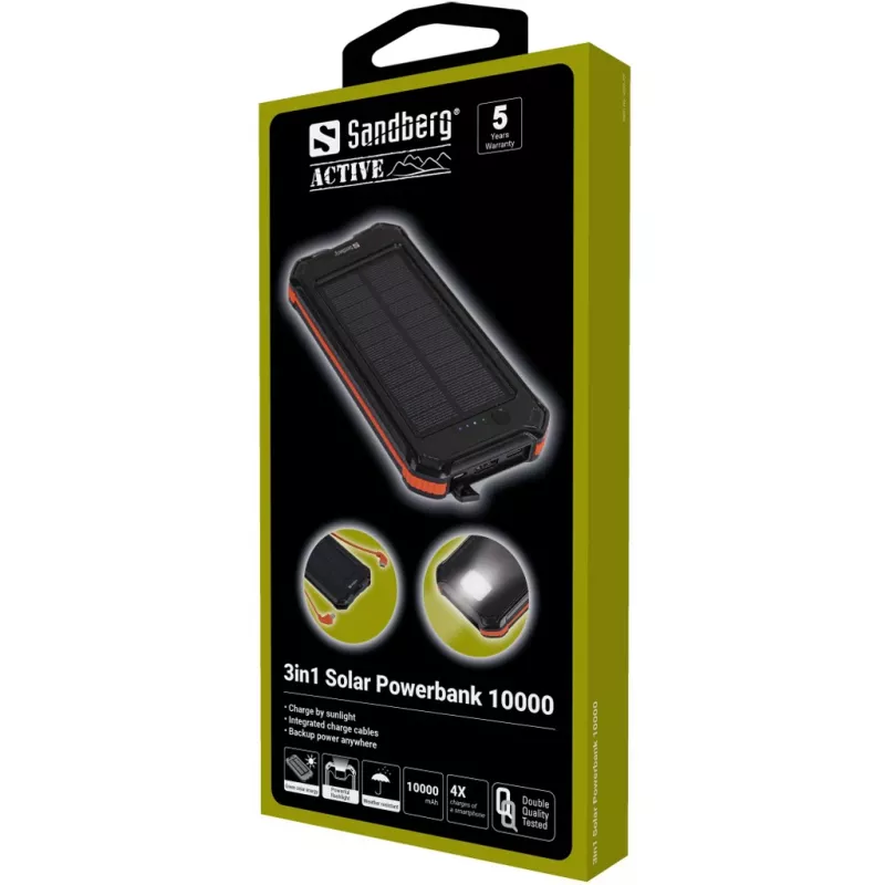 Powerbank Sandberg 3in1 aurinkopowerbank 10000 10000 mAh 2A musta