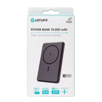 eSTUFF ES641101 powerbank 10000 mAh langaton lataus musta