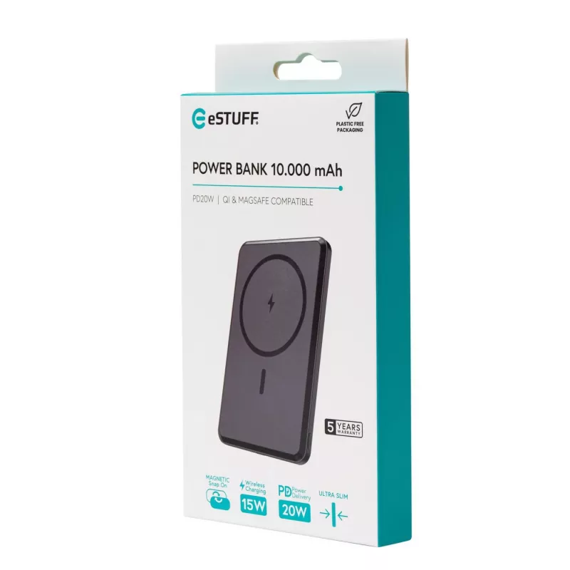 eSTUFF ES641101 powerbank 10000 mAh langaton lataus musta