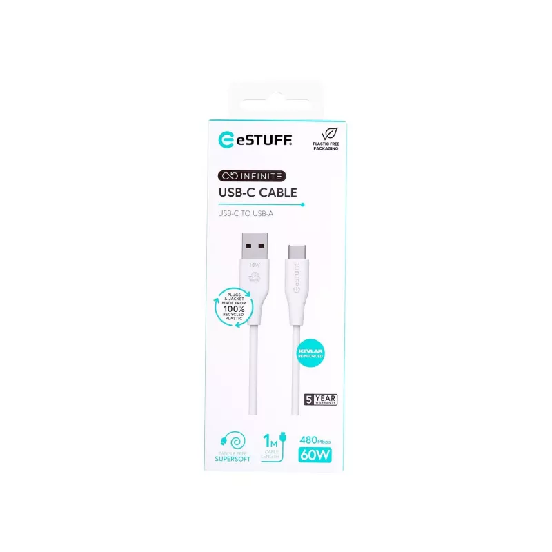 USB-kaapeli eSTUFF ES605170 1 m USB-C - USB-A USB 2.0 valkoinen
