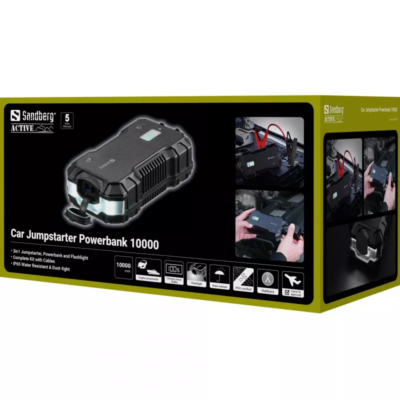 Auton käynnistysapu varavirtalähde Sandberg 10 000 mAh USB Type-A Type-C musta