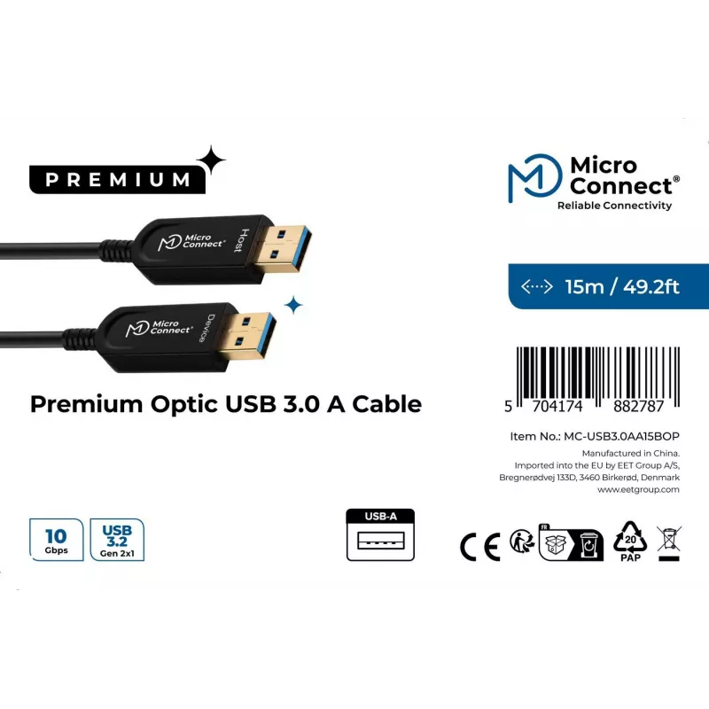 USB-kaapeli Microconnect USB3.0AA10BOP 10 m USB 3.2 Gen 1 musta
