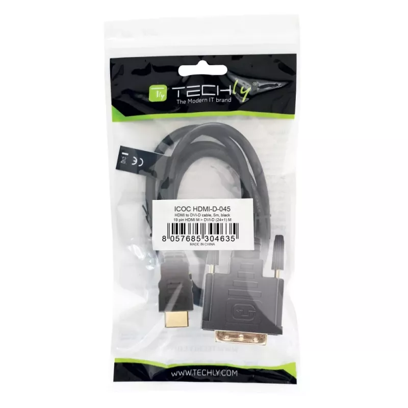 Videokaapeliadapteri Techly ICOC-HDMI-D-045 5 m DVI-D musta