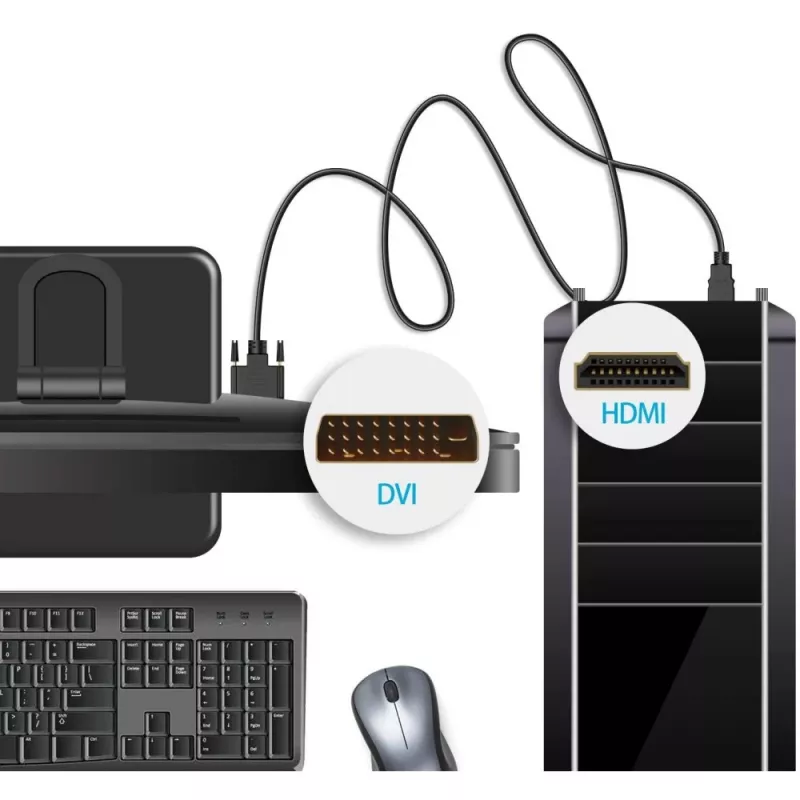 Techly videokaapeli HDMI - DVI-D uros/uros 1,8 m ICOC HDMI-D-018