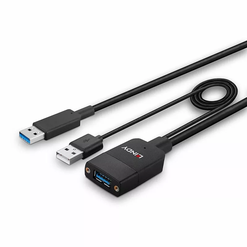 Lindy 35 m Hybrid USB 3.2 Gen 2 Type-A -kaapeli musta ABS