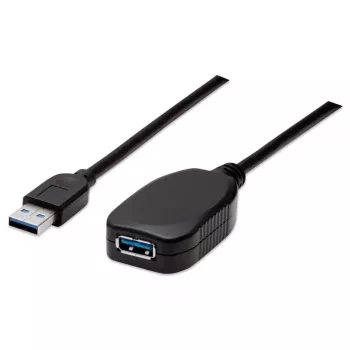 Manhattan USB-A - USB-A -jatkokaapeli, 5 m, uros-naaras, aktiivinen, 5 Gbit/s (USB 3.2 Gen1, tunnetaan myös nimellä USB 3.0), sisäänrakennettu toistin, SuperSpeed USB, musta, kolmen vuoden takuu, vastaa USB2AAEXT5M.