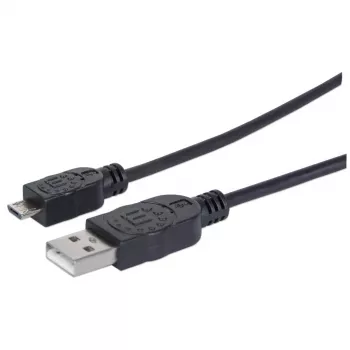 Manhattan USB-A - Micro-USB -kaapeli, 1,8 m, uros-uros, musta, 480 Mbit/s (USB 2.0), Hi-Speed USB, elinikäinen takuu, vastaa UUSBHAUB6.