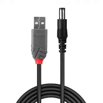 Adapterikaapeli USB-A-pistoke – DC 5,5/2,1 mm pistoke Lindy 70268