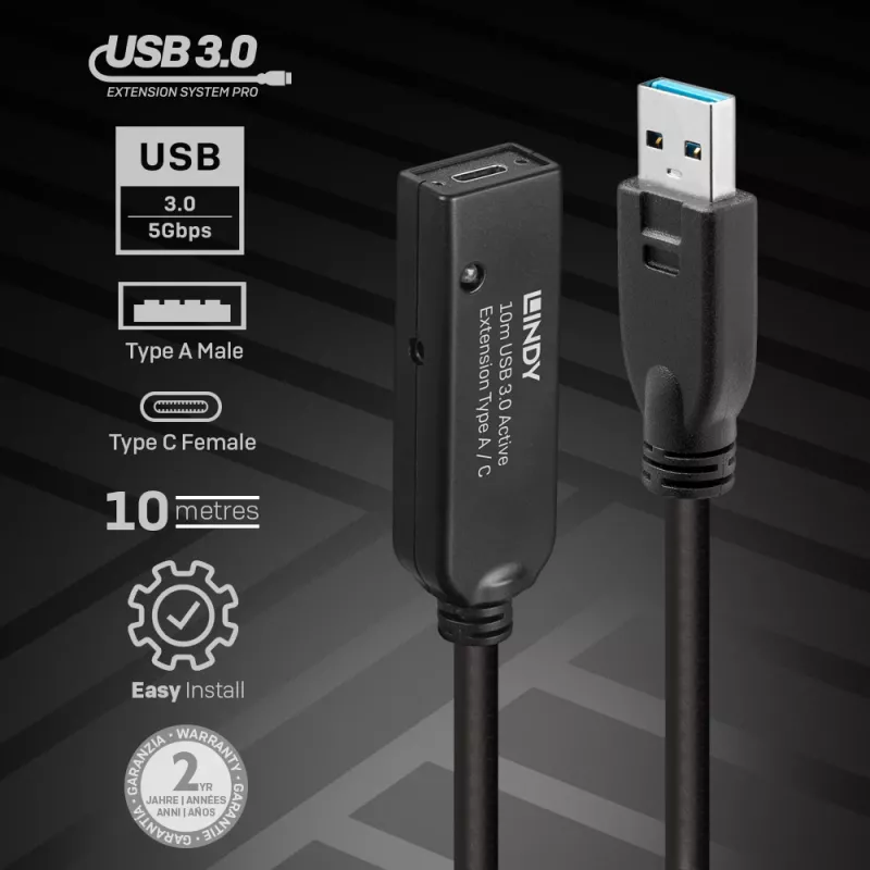 Lindy 10 m USB 3.0 Active Extension Type A to C