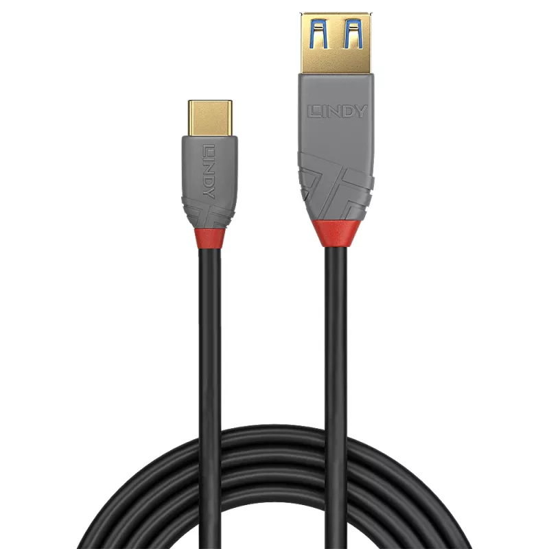 Lindy 0,15 m USB 3.2 Type-C - A -adapterikaapeli, 10 Gbit/s, Anthra Line