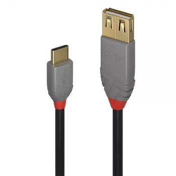 Lindy 0,15 m USB 2.0 Type-C - A -adapterikaapeli, Anthra Line, 0,15 m, USB A, USB C, USB 2.0, 0,48 Gbit/s, musta, harmaa