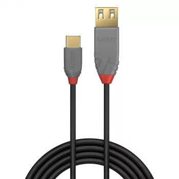 Lindy 0,15 m USB 2.0 Type-C - A -adapterikaapeli, Anthra Line, 0,15 m, USB A, USB C, USB 2.0, 0,48 Gbit/s, musta, harmaa