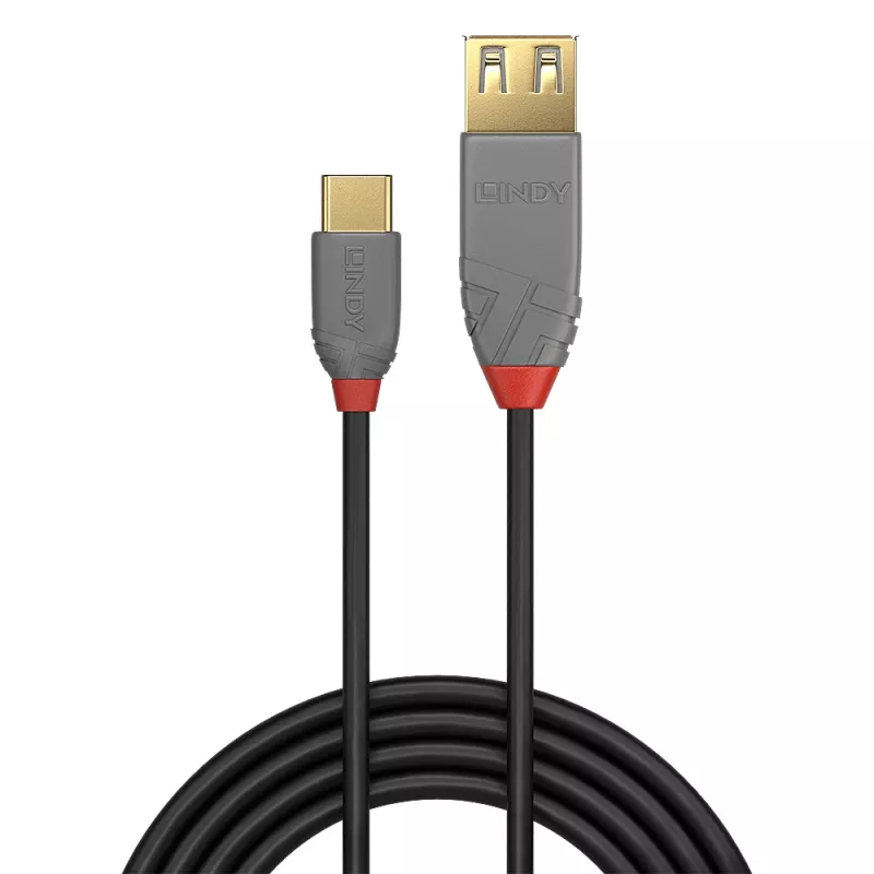 Lindy 0,15 m USB 2.0 Type-C - A -adapterikaapeli, Anthra Line, 0,15 m, USB A, USB C, USB 2.0, 0,48 Gbit/s, musta, harmaa