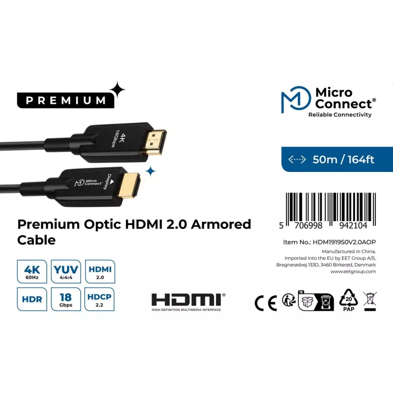 Microconnect HDM191950V2.0AOP HDMI-kaapeli 50 m HDMI Type-A (standardi) musta