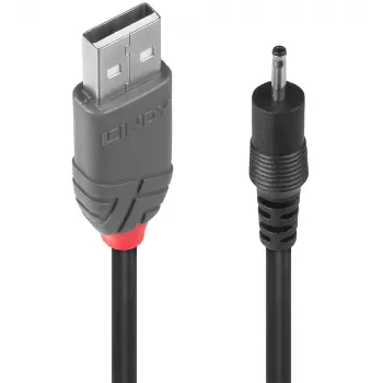 Lindy 1,5 m USB – 0,7 mm sisä / 2,5 mm ulko DC-kaapeli