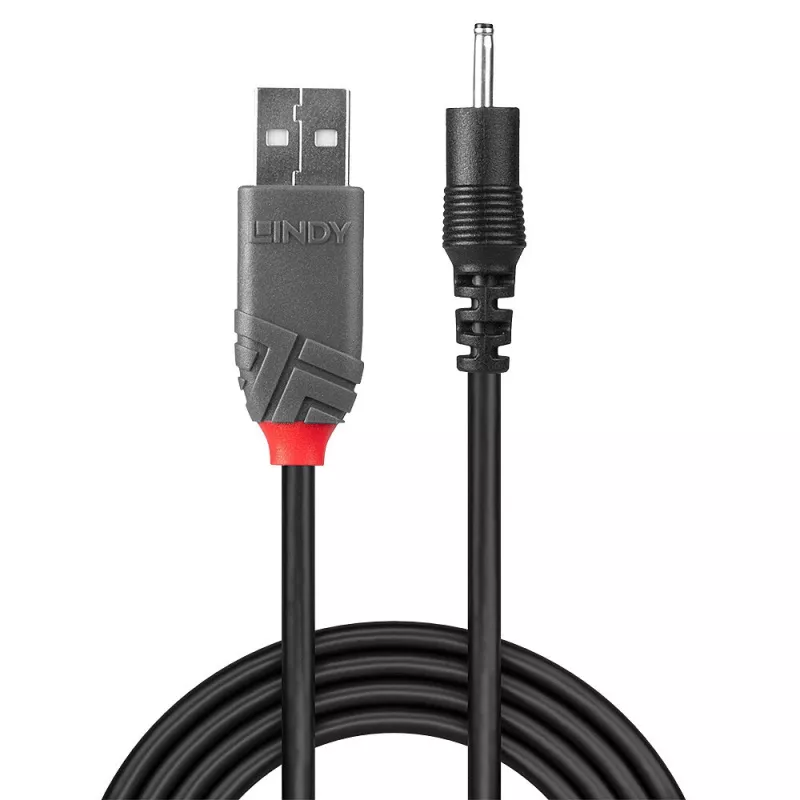 Lindy 1,5 m USB – 0,7 mm sisä / 2,5 mm ulko DC-kaapeli