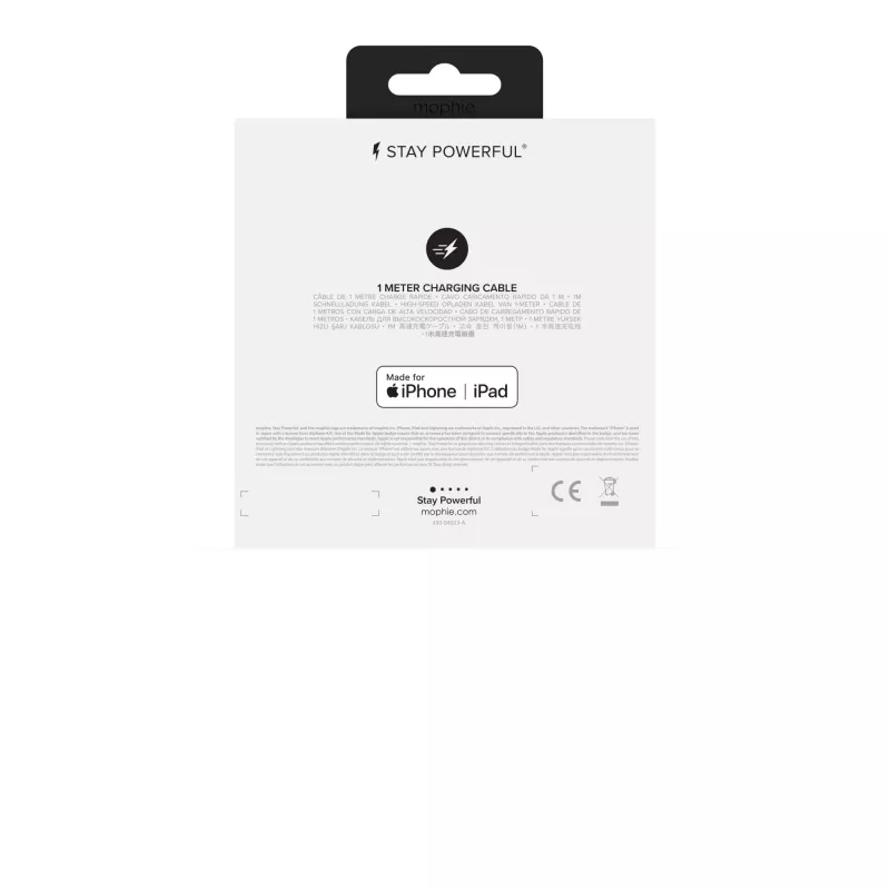 mophie lataus- ja synkronointikaapeli – USB-A - Micro/USB-C/LTG – 1 m – valkoinen