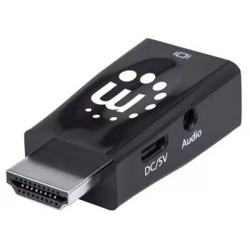 Manhattan HDMI-VGA-muunnin (äänellä), 1080p, uros-naaras, Micro-USB-virtaliitäntä lisävirtaa varten tarvittaessa, musta, kolmen vuoden takuu