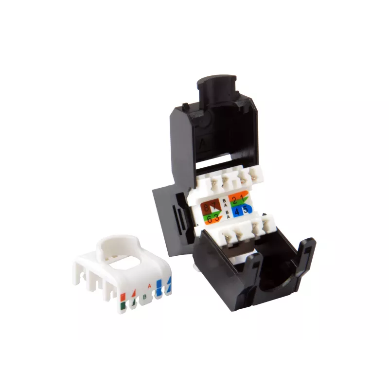 Equip Cat.6A suojaamaton Keystone-kojerasia työkaluton, RJ-45, LSA, musta