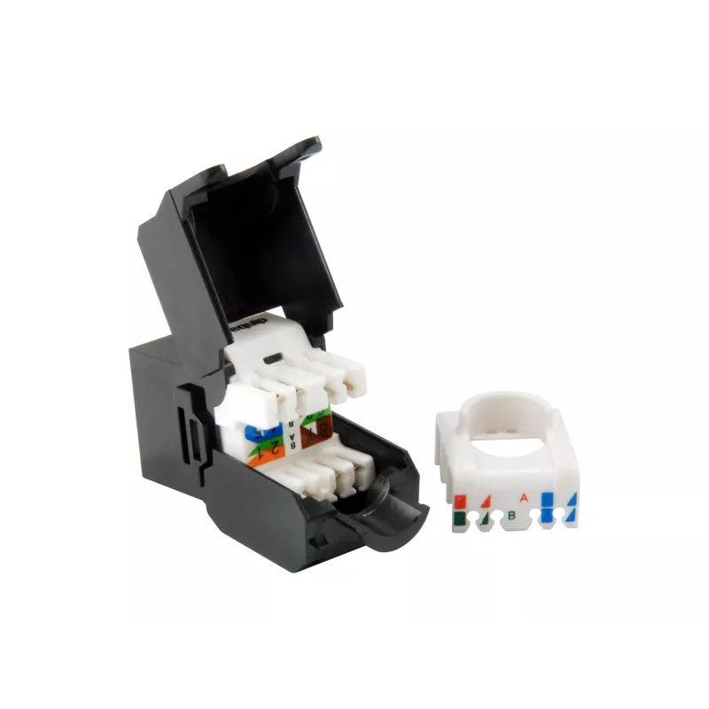 Equip Cat.6A suojaamaton Keystone-kojerasia työkaluton, RJ-45, LSA, musta