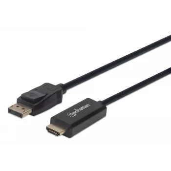 Manhattan DisplayPort 1.1 -HDMI-kaapeli, 1080p@60Hz, 1,8 m, uros-uros, DP lukituksella, musta, ei kaksisuuntainen, kolmen vuoden takuu