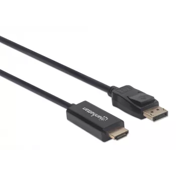 Manhattan DisplayPort 1.1 -HDMI-kaapeli, 1080p@60Hz, 1,8 m, uros-uros, DP lukituksella, musta, ei kaksisuuntainen, kolmen vuoden takuu