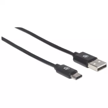 Manhattan USB-C - USB-A -kaapeli, 2 m, uros-uros, musta, 480 Mbit/s (USB 2.0), Hi-Speed USB, elinikäinen takuu, vastaa USB2AC2M