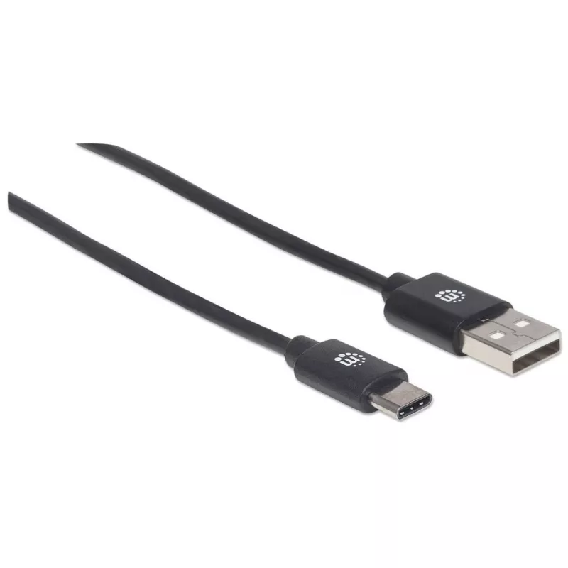 Manhattan USB-C - USB-A -kaapeli, 2 m, uros-uros, musta, 480 Mbit/s (USB 2.0), Hi-Speed USB, elinikäinen takuu, vastaa USB2AC2M
