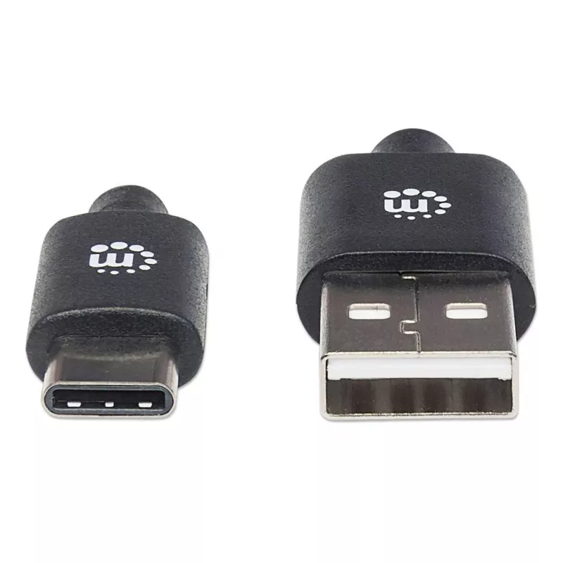 Manhattan USB-C - USB-A -kaapeli, 2 m, uros-uros, musta, 480 Mbit/s (USB 2.0), Hi-Speed USB, elinikäinen takuu, vastaa USB2AC2M