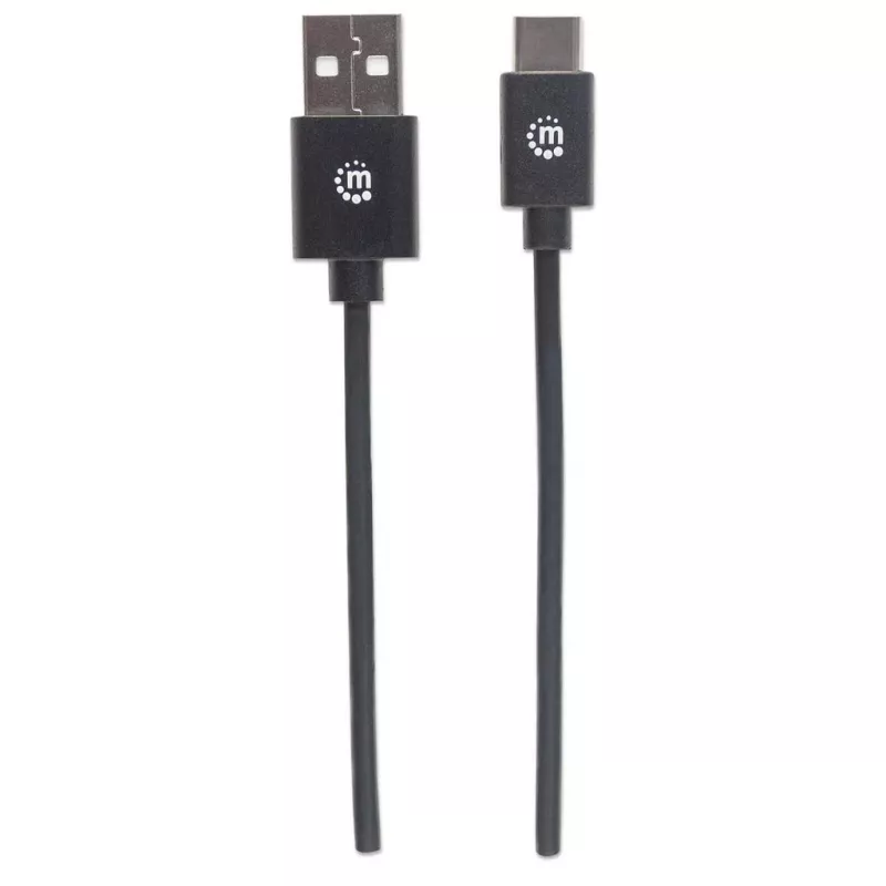 Manhattan USB-C - USB-A -kaapeli, 2 m, uros-uros, musta, 480 Mbit/s (USB 2.0), Hi-Speed USB, elinikäinen takuu, vastaa USB2AC2M