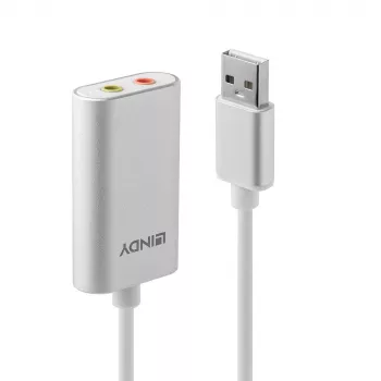Äänimuunnin Lindy USB Type-A äänimuuntimeen, hopea/valkoinen, 25 g