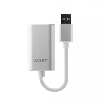 Äänimuunnin Lindy USB Type-A äänimuuntimeen, hopea/valkoinen, 25 g
