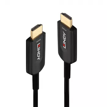 Hybridi-kuitu-HDMI-kaapeli Lindy 15 m, Ultra High Speed 48 Gbit/s, HDMI 2.1, kullatut liittimet, musta